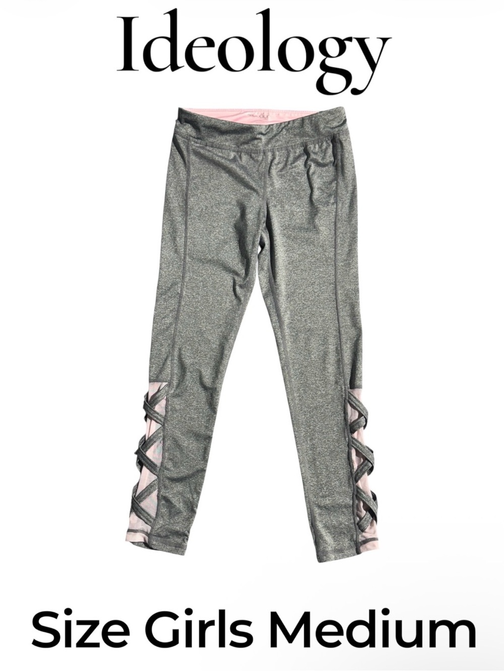 Ideology Girls Metallic Gray Leggings with Pink Accents